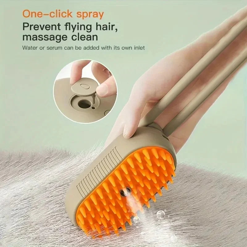 Steam Brush Pro: Cepillo de vapor 3 en 1 para mascotas: masaje, pulverización y eliminación del pelo.